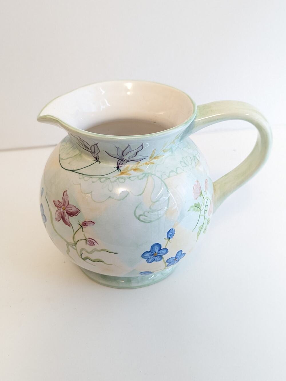 Beautiful Capriware Hand Painted Floral Design Pitcher 7 5" Tall With Handle
